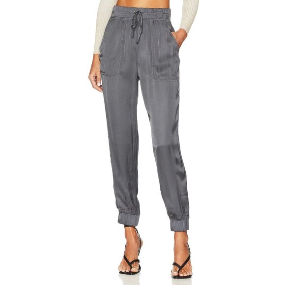 Bella Dahl High Waist Satin Joggers in Smoke Shadow XSmall New Womens Crop pants - Picture 1 of 12